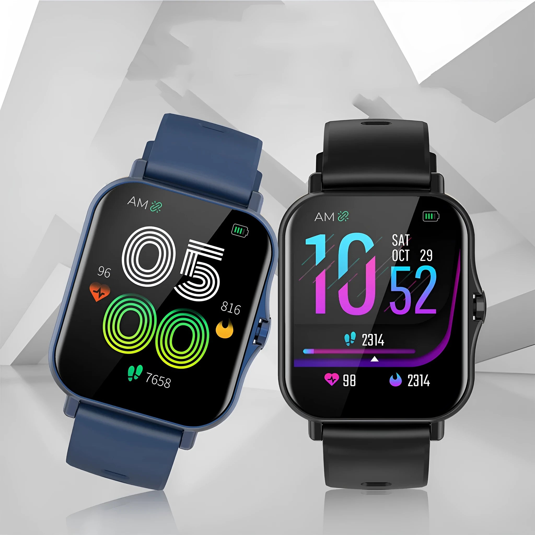Silver smart watch with curved touch screen displaying heart rate on wrist.