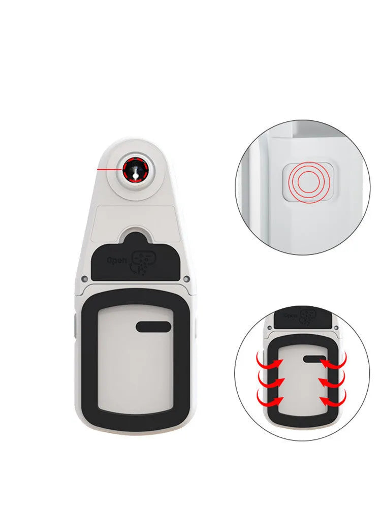 Red hammer drill dust collector accessory with integrated laser level and mounting bracket.