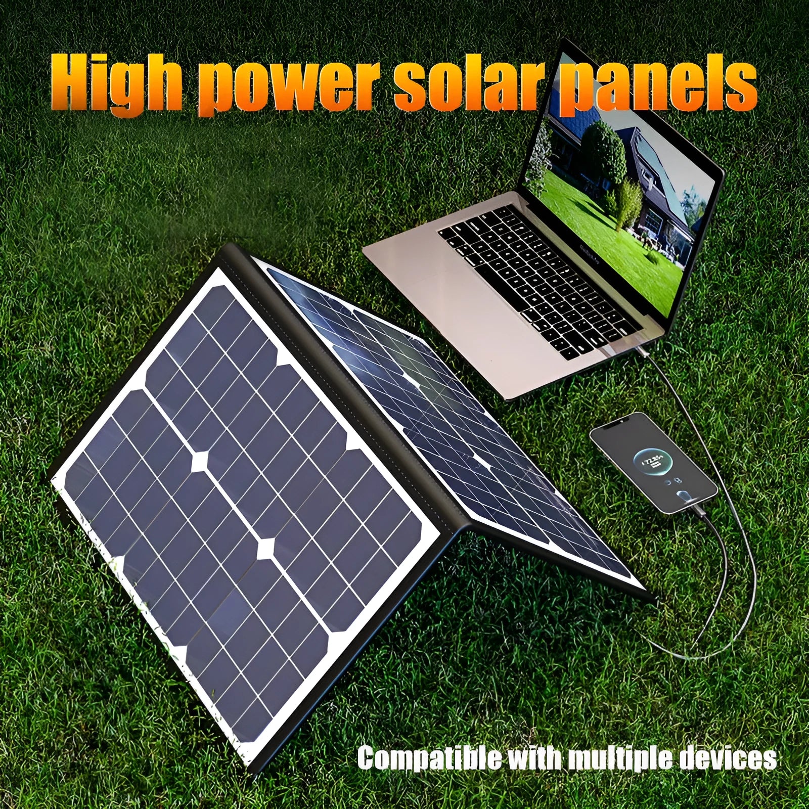 Black folding bag containing a 40W single crystal solar panel for portable outdoor charging.