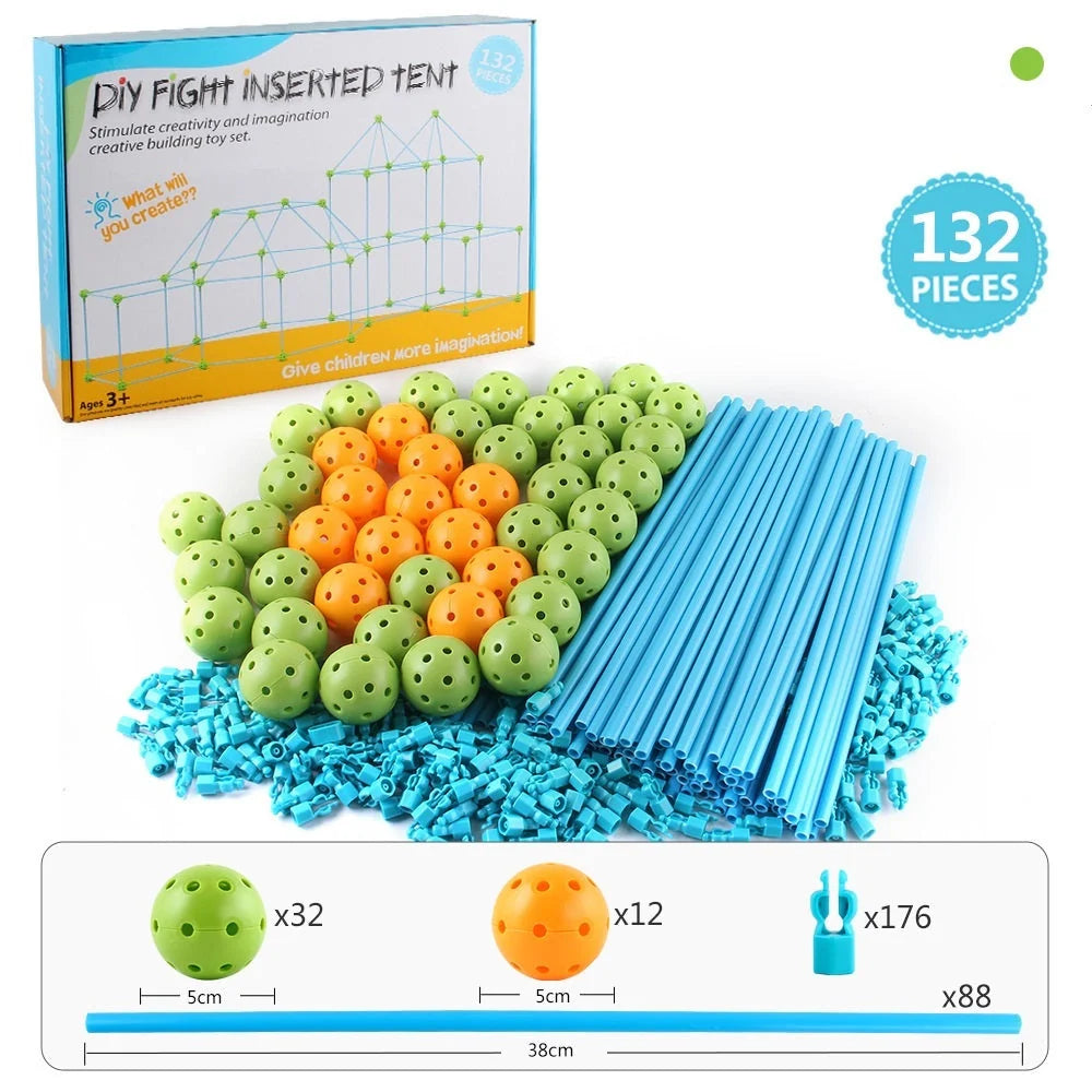 Kids DIY 3D Construction Fort Building Kit with sticks and balls for creative play