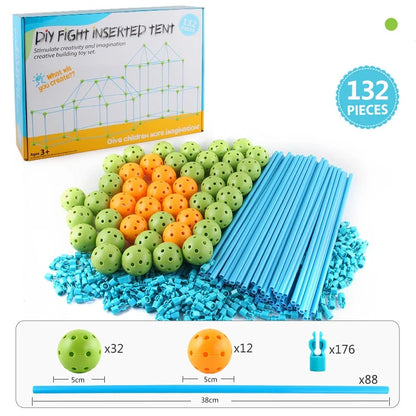 Kids DIY 3D Construction Fort Building Kit with sticks and balls for creative play
