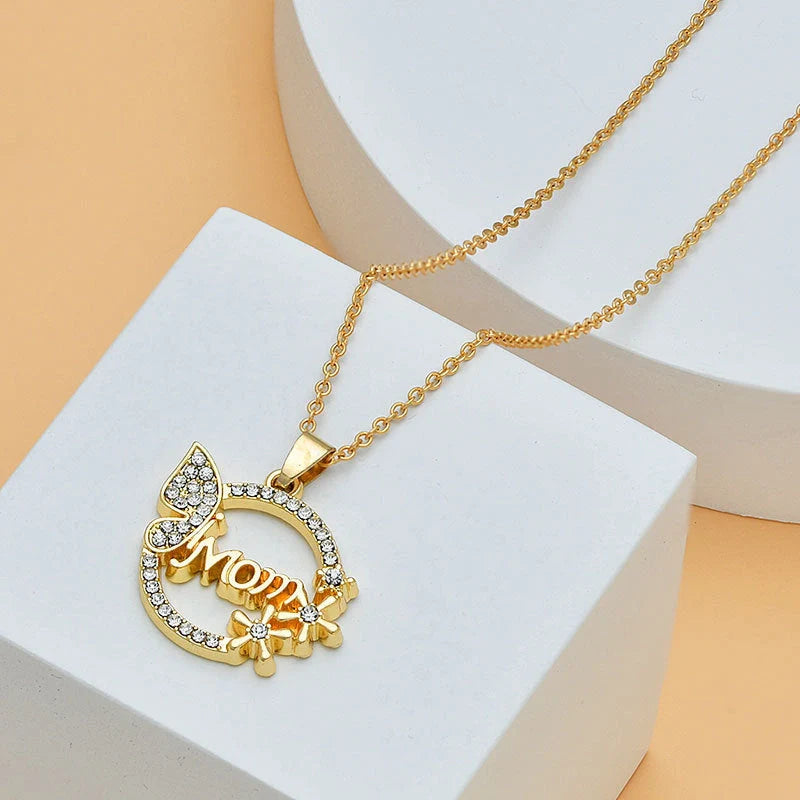 Heart shape diamond letter necklace for women, elegant Mother's Day gift