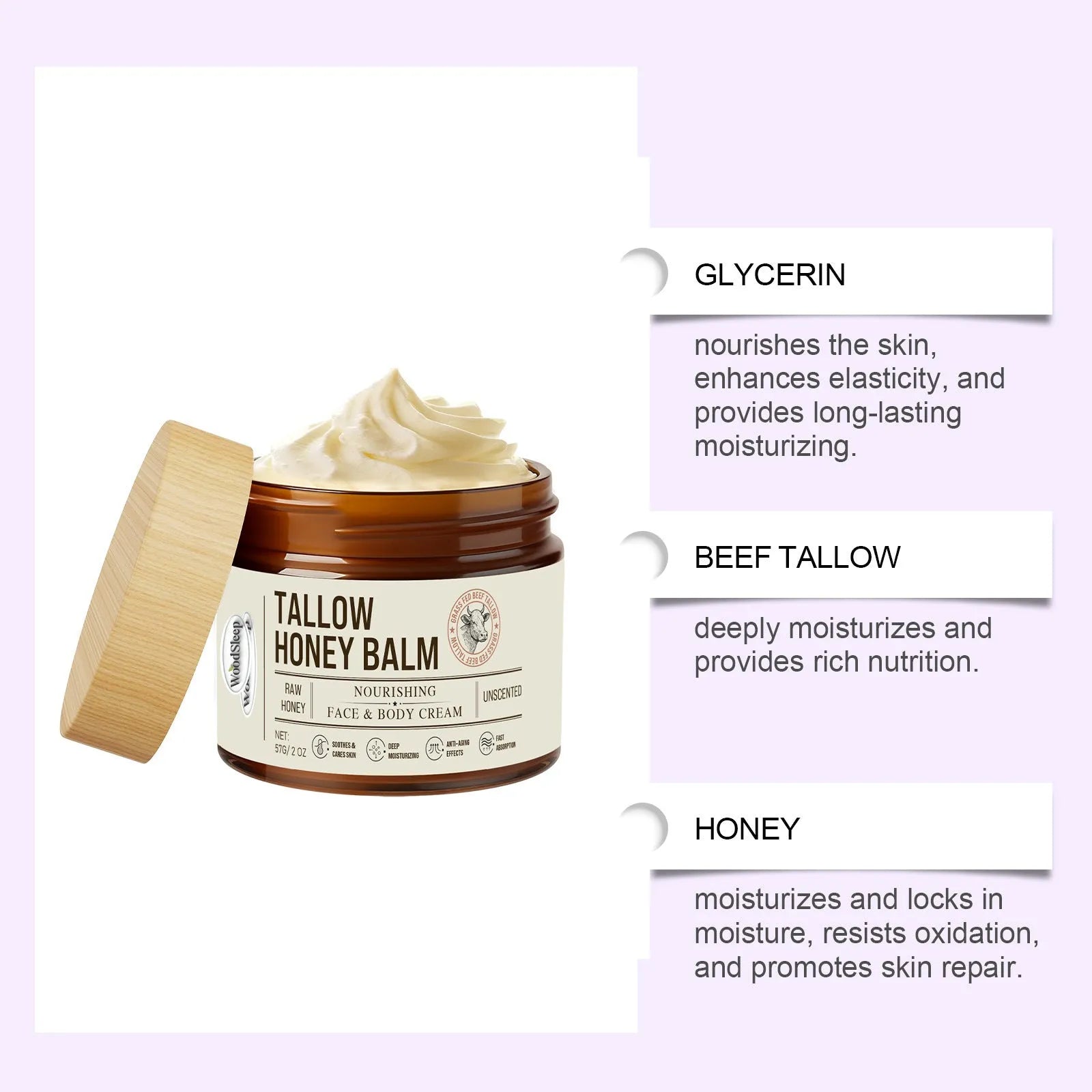 Tube of tallow honey skin repair moisturising cream, 57g net content.