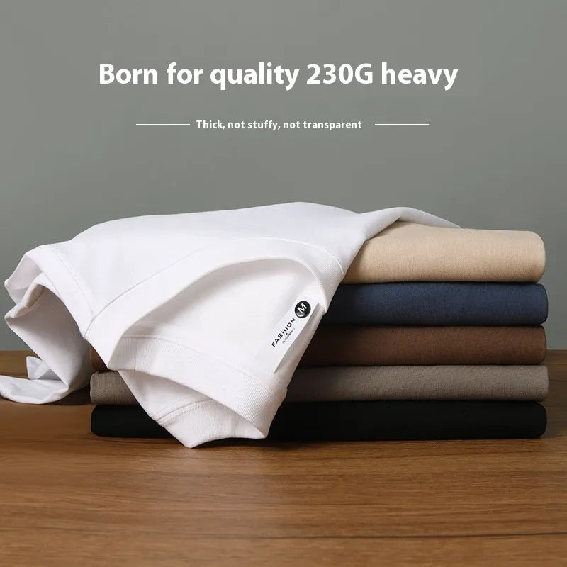 Heavy 230g cotton blend T-shirt with American drop shoulder design in round neck style