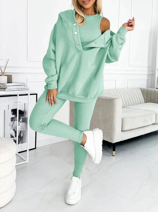 Women's 3-piece sports suit with hooded sweatshirt and slim trousers in various colours