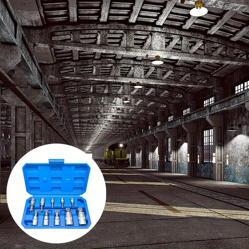 10-piece XZN triple square 12-point spline bit socket set with sizes 4mm to 18mm in a hard plastic case