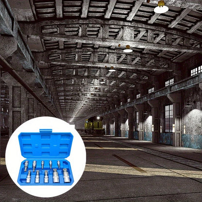 10-piece XZN triple square 12-point spline bit socket set with sizes 4mm to 18mm in a hard plastic case