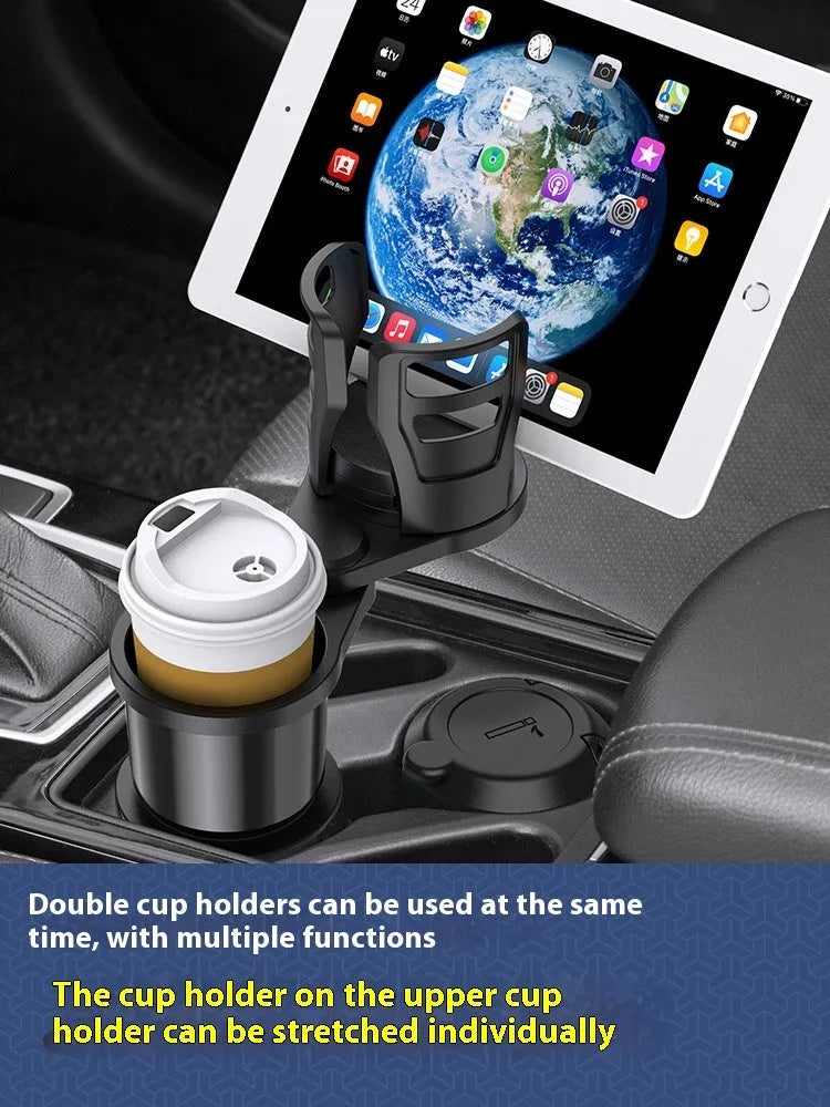 Black ABS plastic car drink holder one divided into two cup holder meal tray on vehicle centre console