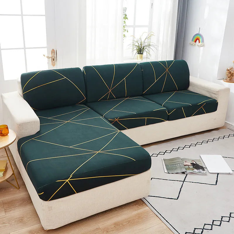 Printed non-slip polyester sofa seat cover with elastic edges in Hermes orange colour