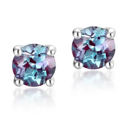 Simple round geometric Alexander stone stud earrings in 925 sterling silver.