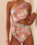 Rose gold patterned women's swimsuit for summer swimming in polyester fabric