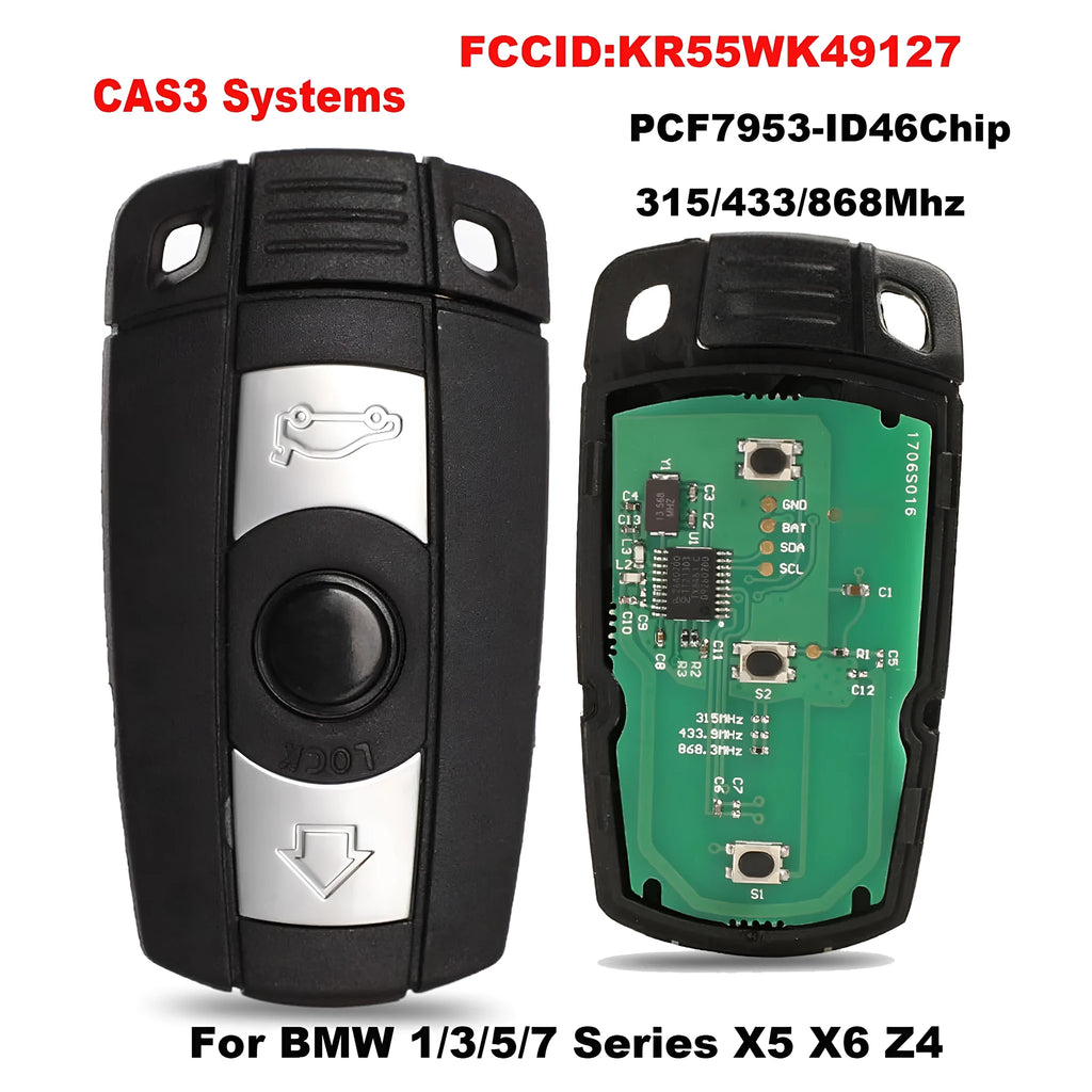 BMW CAS3 semi-intelligent remote car key with 3 buttons and metal-plastic construction