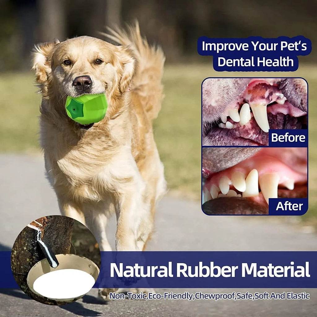 Green natural rubber squeaky chew ball dog toy for large breed aggressive chewers