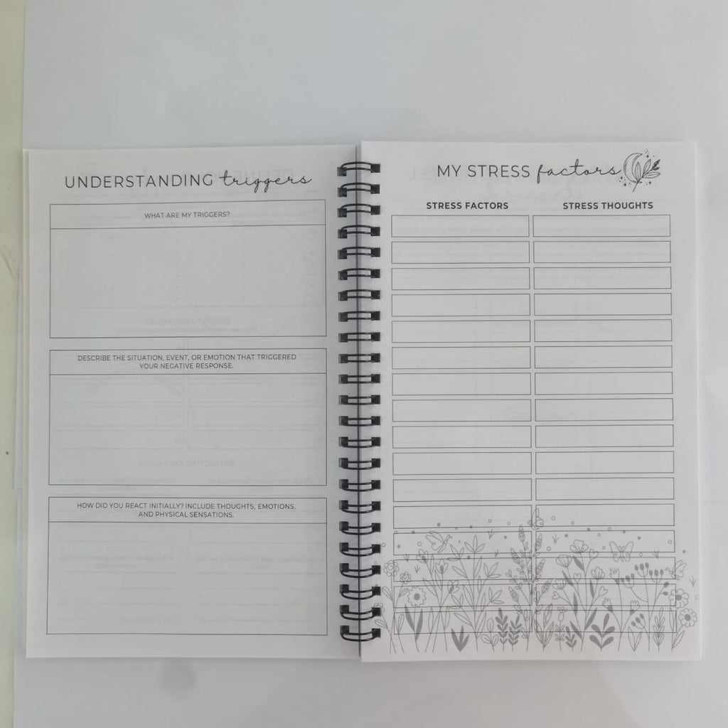 Pink brain mental health planning notepad with coil binding, A5 size, paper cover