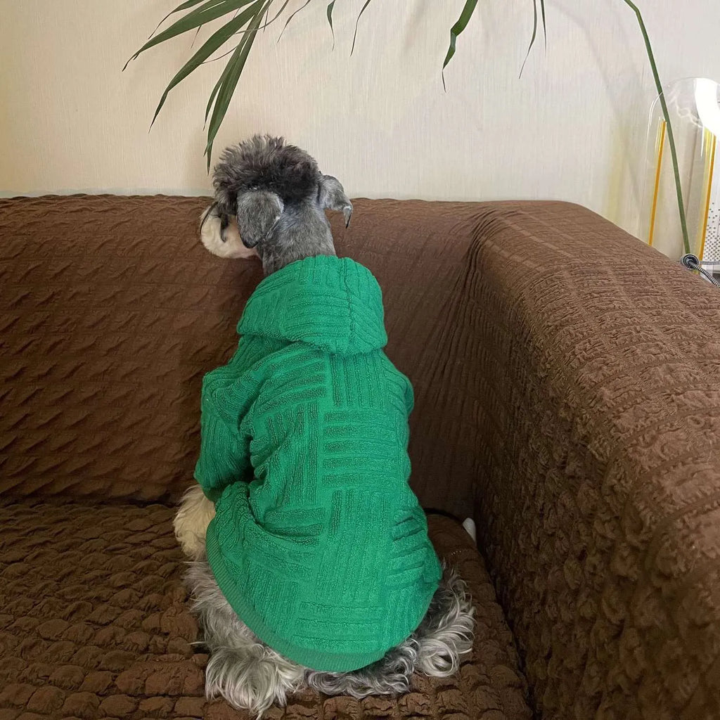 Green hooded polyester sweater for small dogs and cats, sizes S to XXL