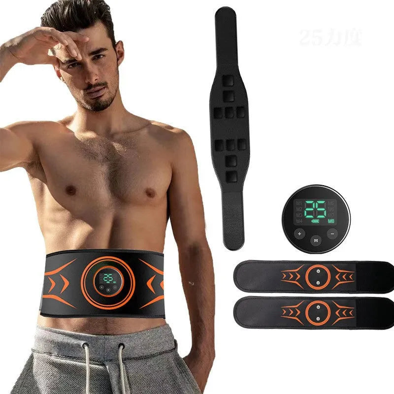 Rechargeable EMS abdominal massage belt with extension strap and electrode stickers