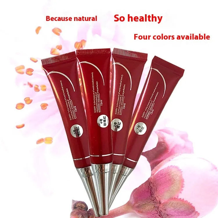 Vermilion lip gloss in five waterproof shades: pink, orange red, bright rose red, rose red, seashell