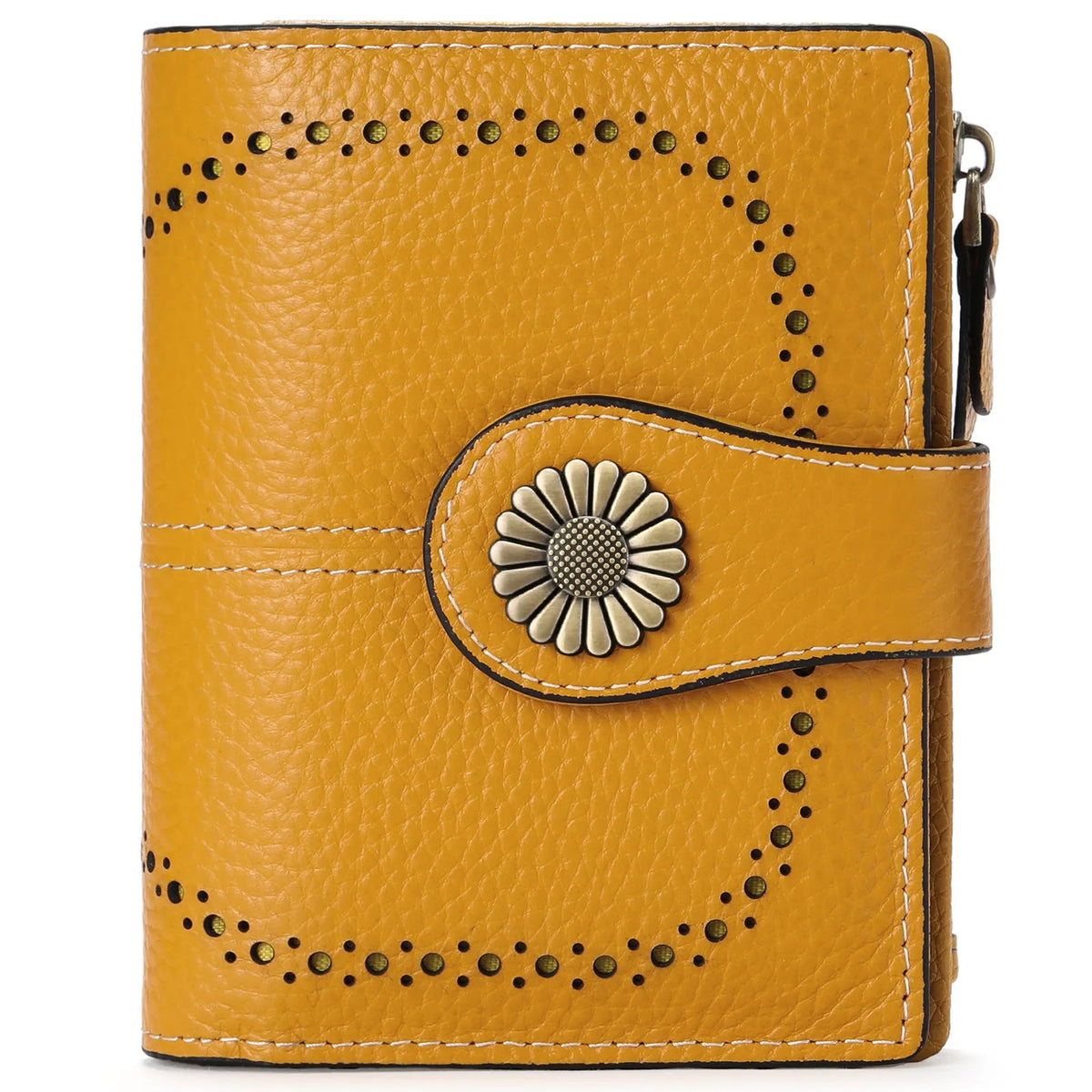 Fashion women's short oil wax leather coin purse in blue grey milled colour with sewing thread detail