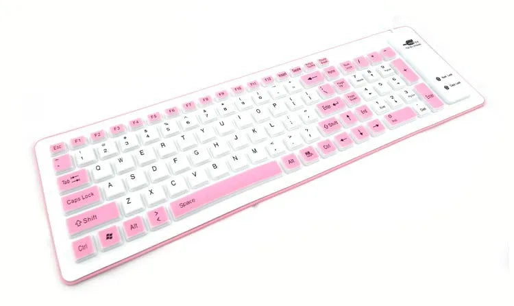 Folding waterproof dustproof silicone USB keyboard in six colours with 1.5m cable