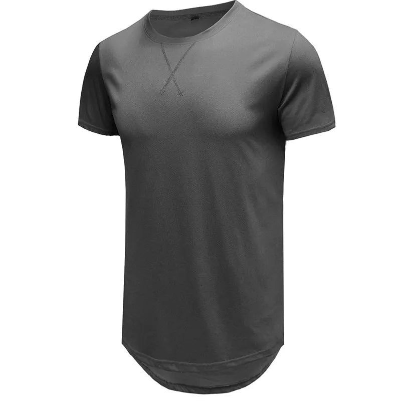 Men's slim fit cotton short-sleeved T-shirt on a hanger, shown in Army Green colour.