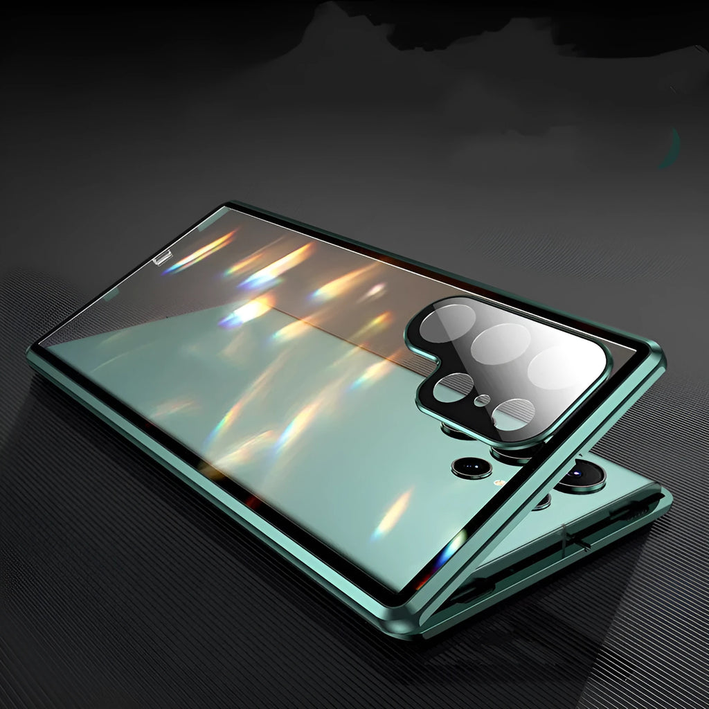 Snap On Magnet glass mirror phone case for Samsung S24 Ultra in black with HD edition mirror surface