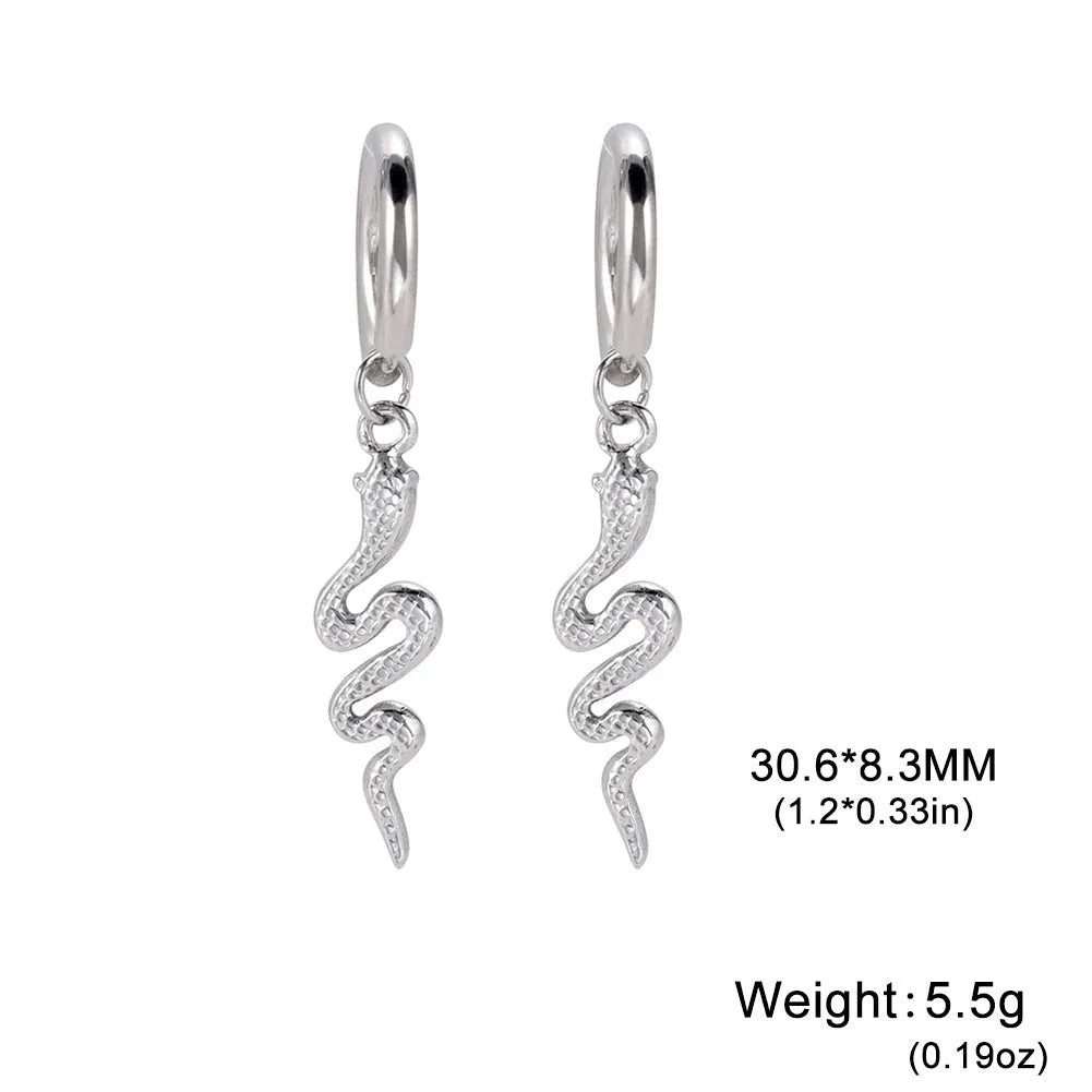 Snake-shaped vintage earrings in stainless steel with 18K gold plating and electroplating treatment