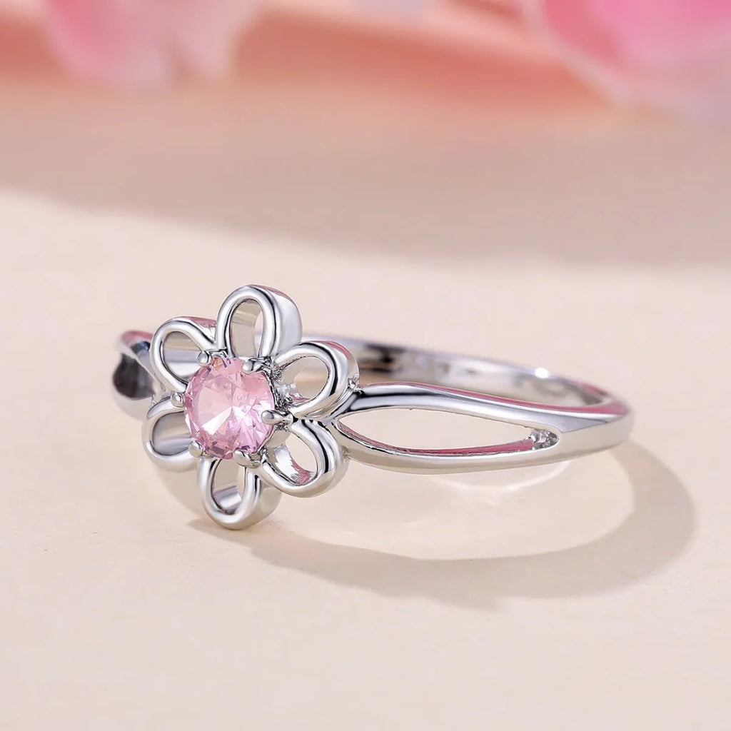 Women's hollowed floral fashion ring in electroplated copper with UK sizes 5-13