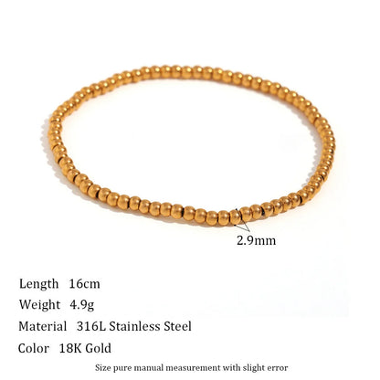 Niche Vintage Stainless Steel Plated 18K Elastic Bead Bracelet in gold and silver options