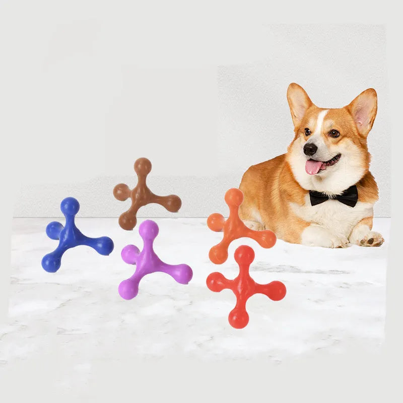 Silicone three-legged chew toy for small and medium dogs in assorted colours