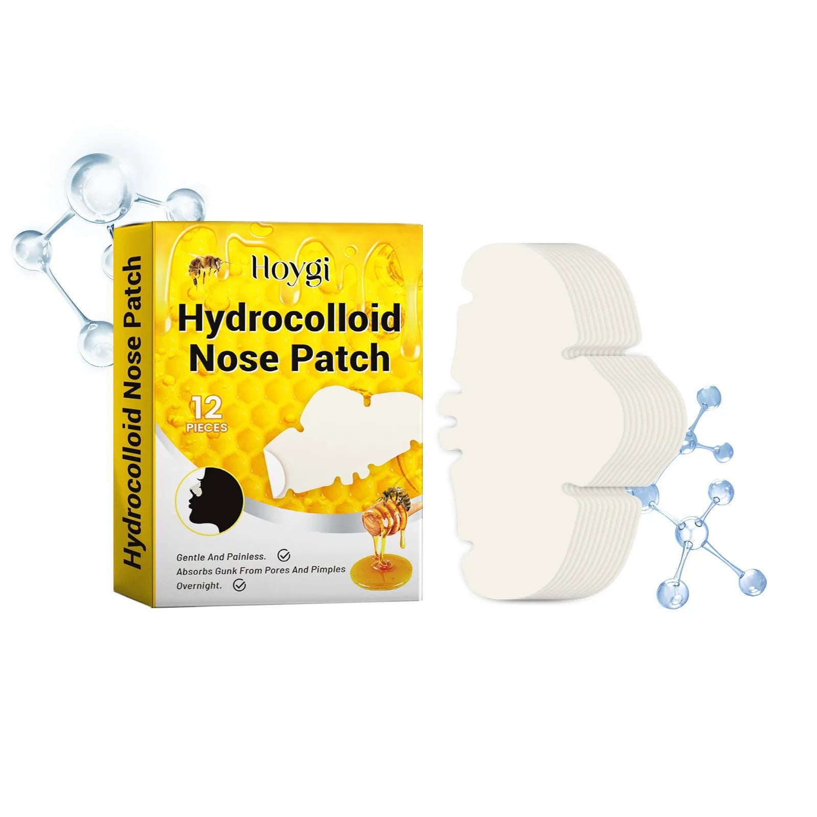 Pack of 12 clear hydrocolloid nose pore patches for facial skincare