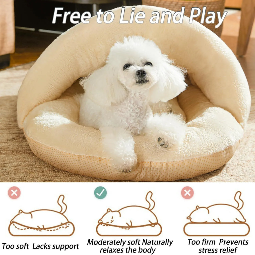 Slipper-shaped pet bed for cats and dogs with corduroy exterior and self-warming material