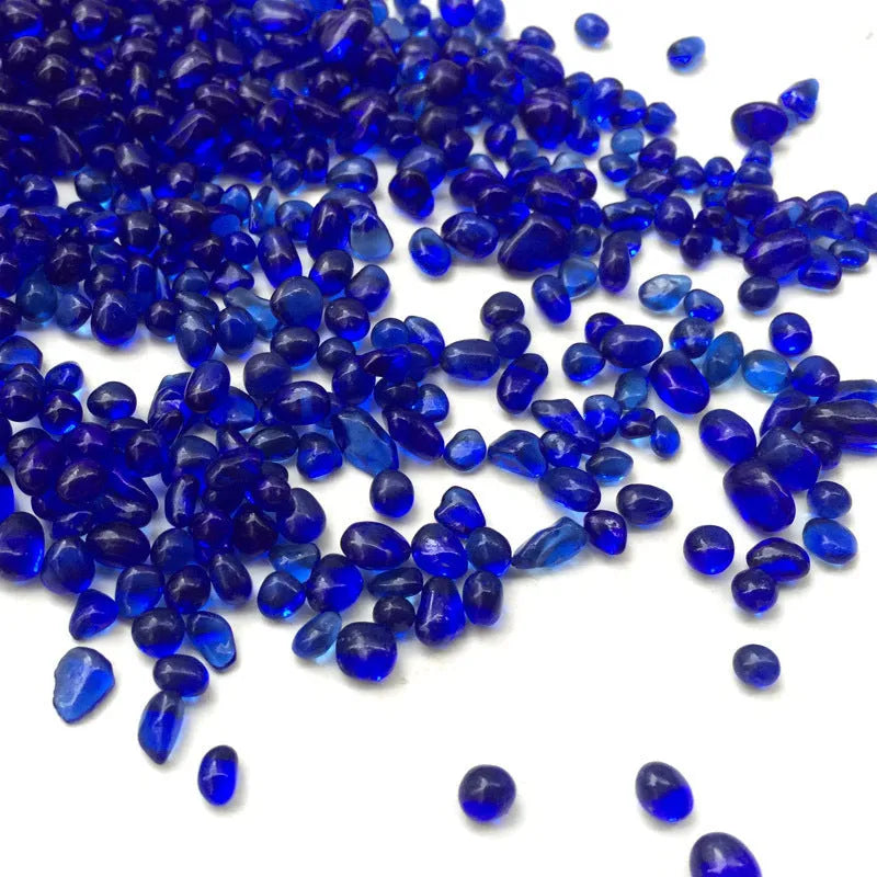 Sea blue glass sand beads for fish tank landscaping decoration, 3-6mm round particles in a 500g pack