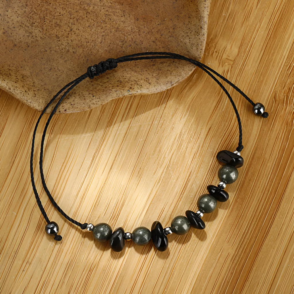 Black garnet stone beaded bracelet with original gravel design and moon element