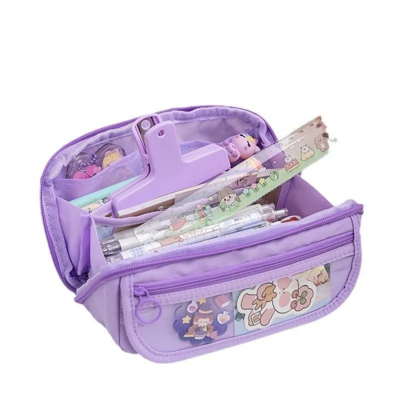 Korean style canvas pencil box with ten-layer flip design in multiple colour options