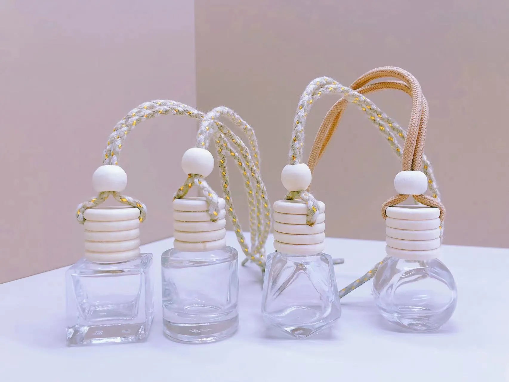 Car perfume pendant fragrance glass bottle in four container style options