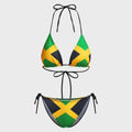 Green slim fit tied women's printed bikini set with sleeveless top and tie-side bottoms on a plain background