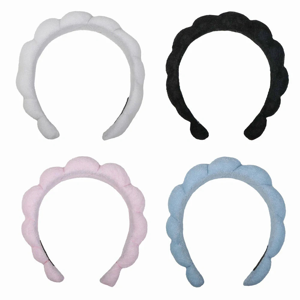Handmade cloth SPA headband in pink, denim blue, black, or white for facial treatments and showers