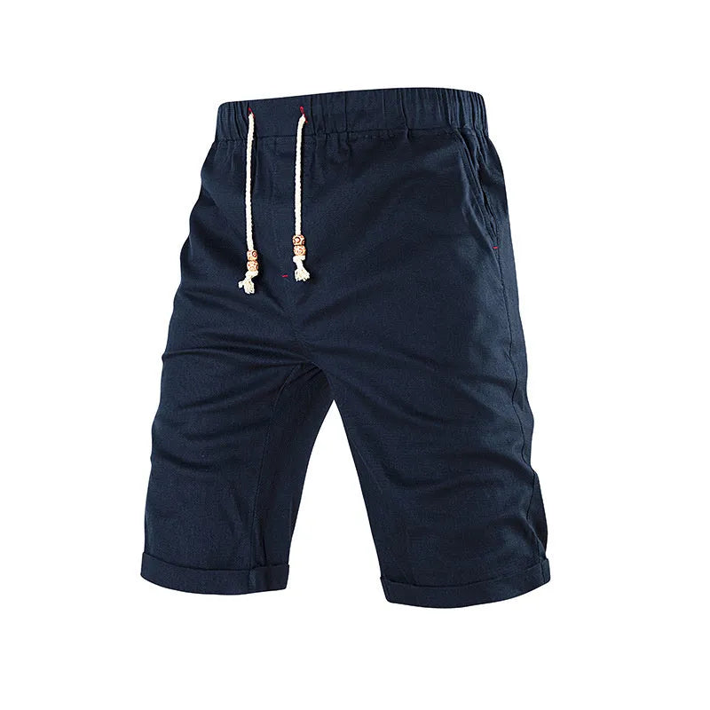 Men's solid colour casual shorts with a drawstring waistband and a zipper pocket on the leg.
