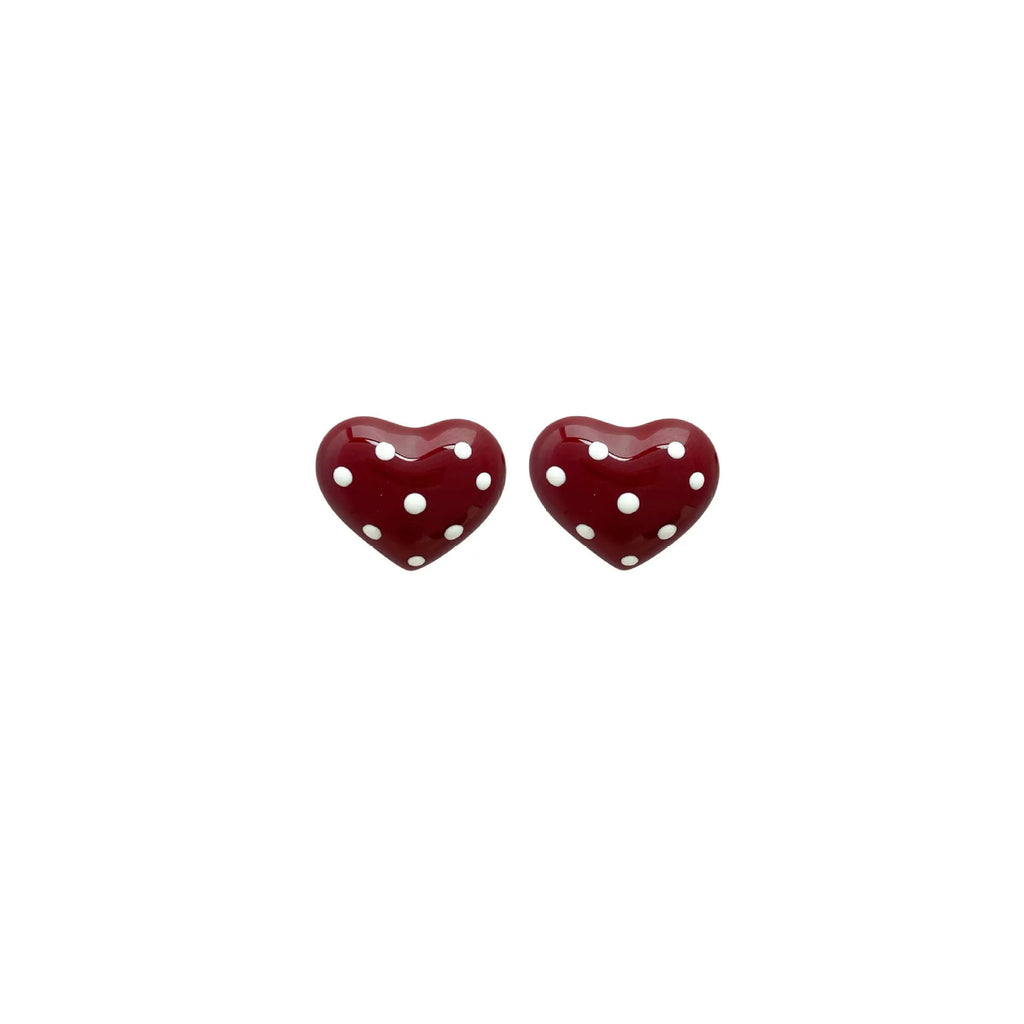 Red drip glaze love heart ear clip no piercing stud earrings on copper base simple style for women