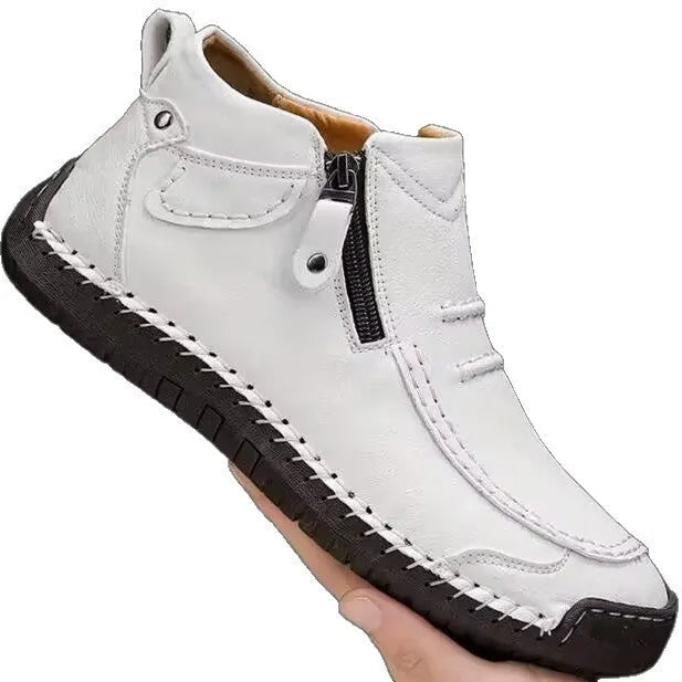 Chelsea plus size men's casual slip-on high top shoes with animal pattern and sewing line detail in brown