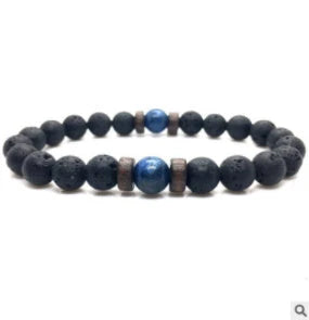 Men's black volcanic stone bracelet with unique stone combinations