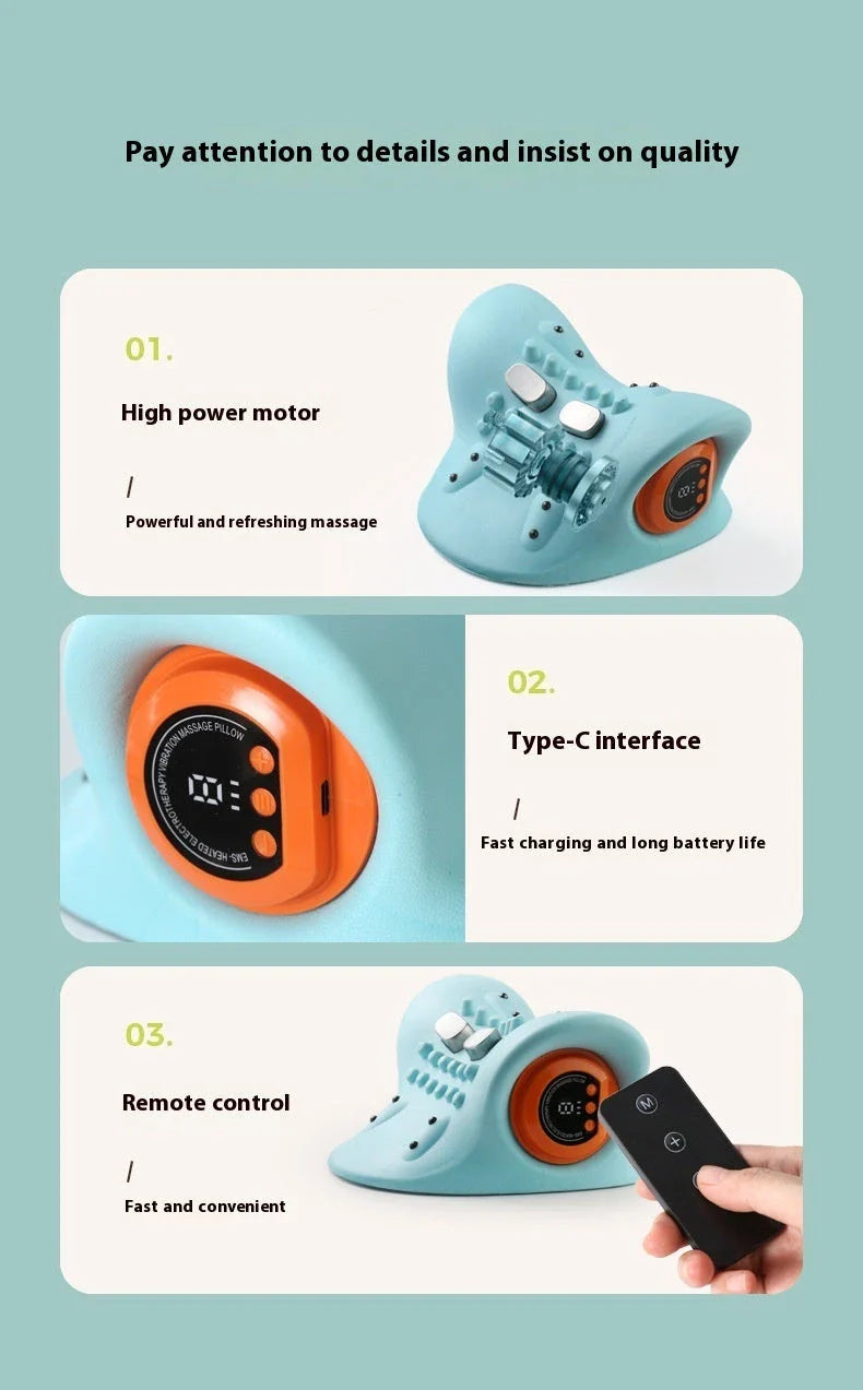 Heated Cervical Traction Neck Massager with adjustable massage settings and therapeutic heating function for personalized neck pain relief