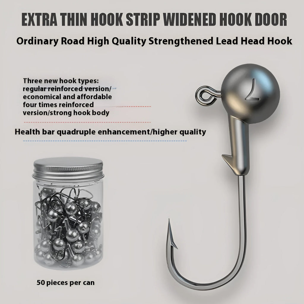 Set of 50 primary colour barbed jig hooks with 7g weight and enhanced construction