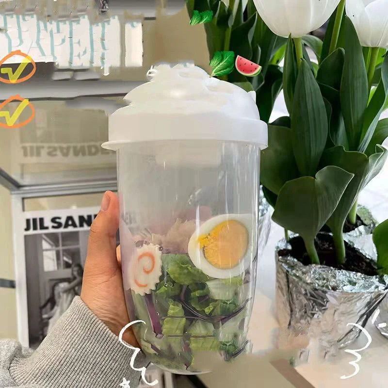 BPA-free salad cup set with fork and sauce holder, 1000ml capacity, in various colours