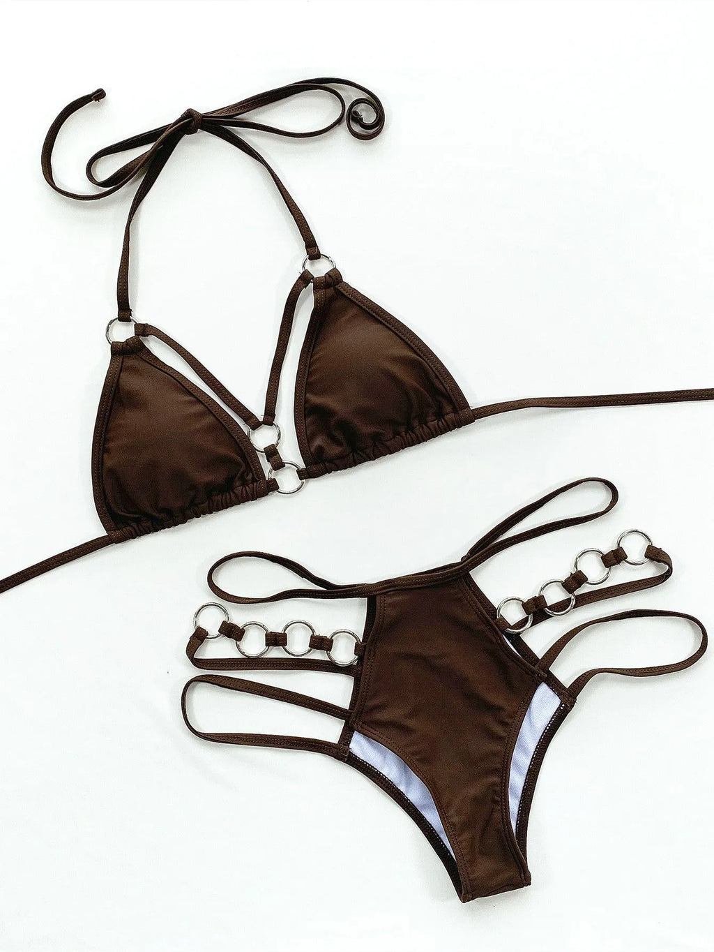Women's nylon bikini swimwear set with separated top and bottom in multiple colour options
