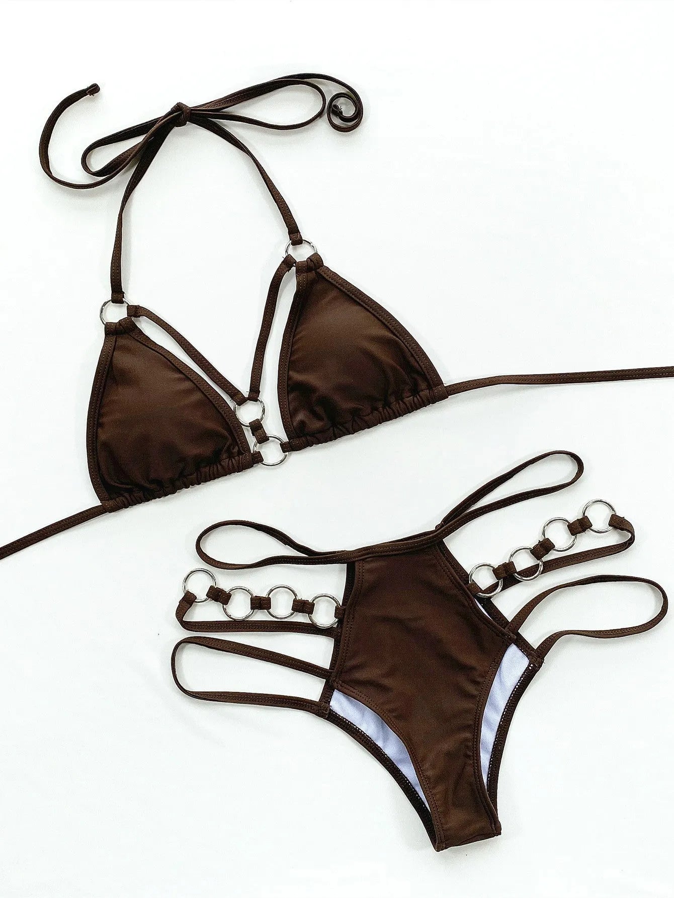 Women's nylon bikini swimwear set with separated top and bottom in multiple colour options