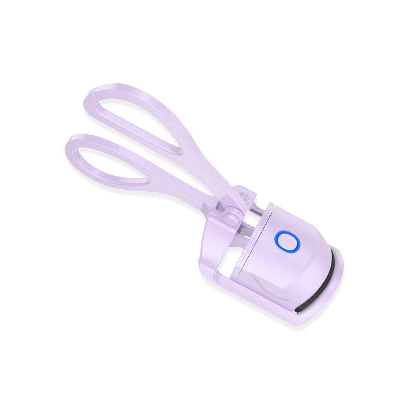 Rechargeable electric heated eyelash curler with temperature control settings, soft silicone pad, and compact, portable design for salon-quality lashes anytime, anywhere