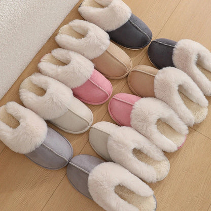 Cozy plush home slippers in a variety of colors, featuring a soft lining and non-slip sole for maximum comfort and traction