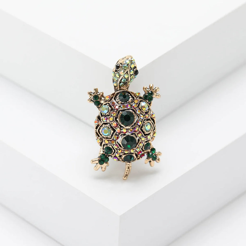 Retro rhinestone turtle brooch in alloy with diamond treatment, available in blue green red colours