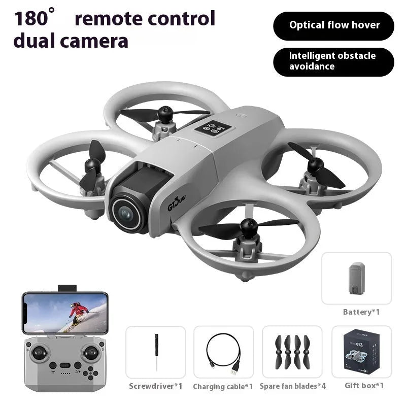 GT3 mini obstacle avoidance double camera drone in flight with plastic body and remote control